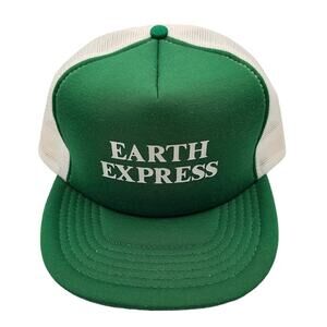 Vintage 1990s Earth Express Mens Snapback Trucker Hat Green White Y2K T.I.